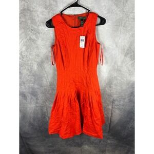Lauren Ralph Lauren Orange Linen Pleated Drop Waist Dress NWT Size 2